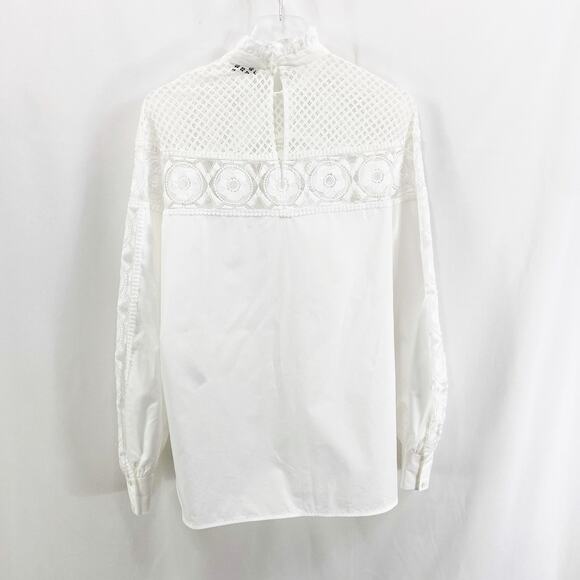 SANDRO White Mock Turtle Neck Long Sleeve Lace Blouse - Picture 6 of 14
